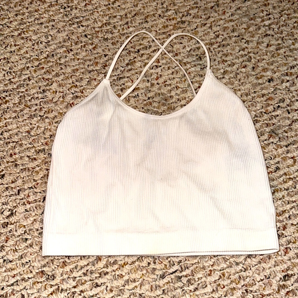 COLSIE WHITE RIBBED BRA TOP SZ L